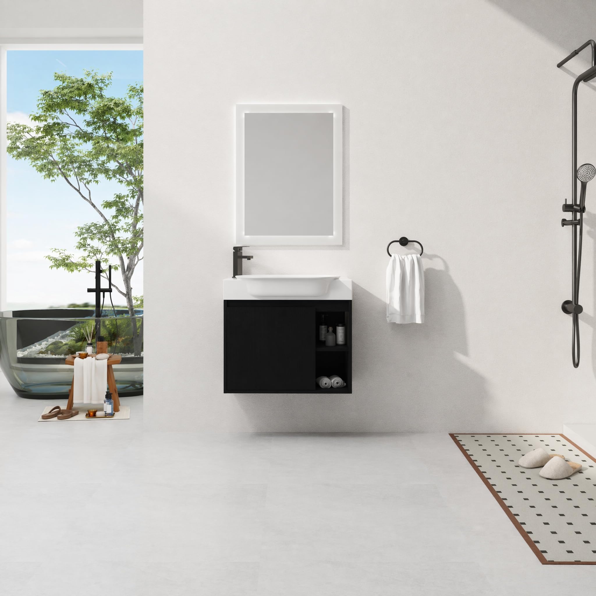 28" Wall Mounted Bathroom Vanity with Sink, Small Vanity, Black
