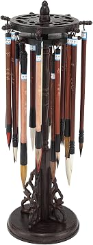 Golden Panda Chinese Calligraphy Set with 18 Bamboo and Rosewood Handled Brushes, Sumi Ink Brush Kit, Deluxe Rotating Stand with Silk Lined Storage Box, Goat Pony Badger Hair - Perfect for Beginners