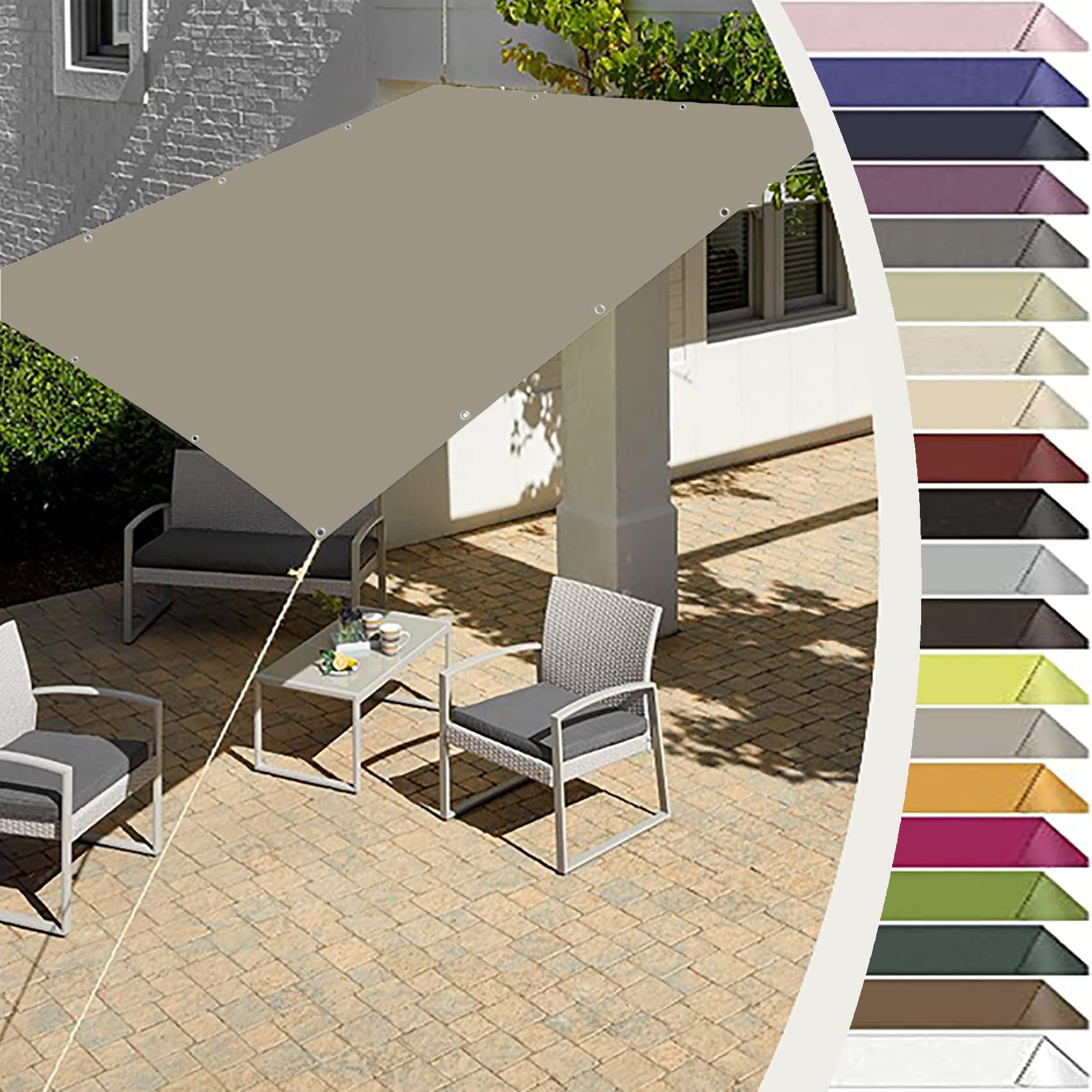 Sunscreen Awning Canopy 1.8 x 2.4 m Waterproof 98% UV Block Sails Canopy Garden with Mounting Ropes for Outdoor Patio Garden Yard Backyard, Taupe — image 1