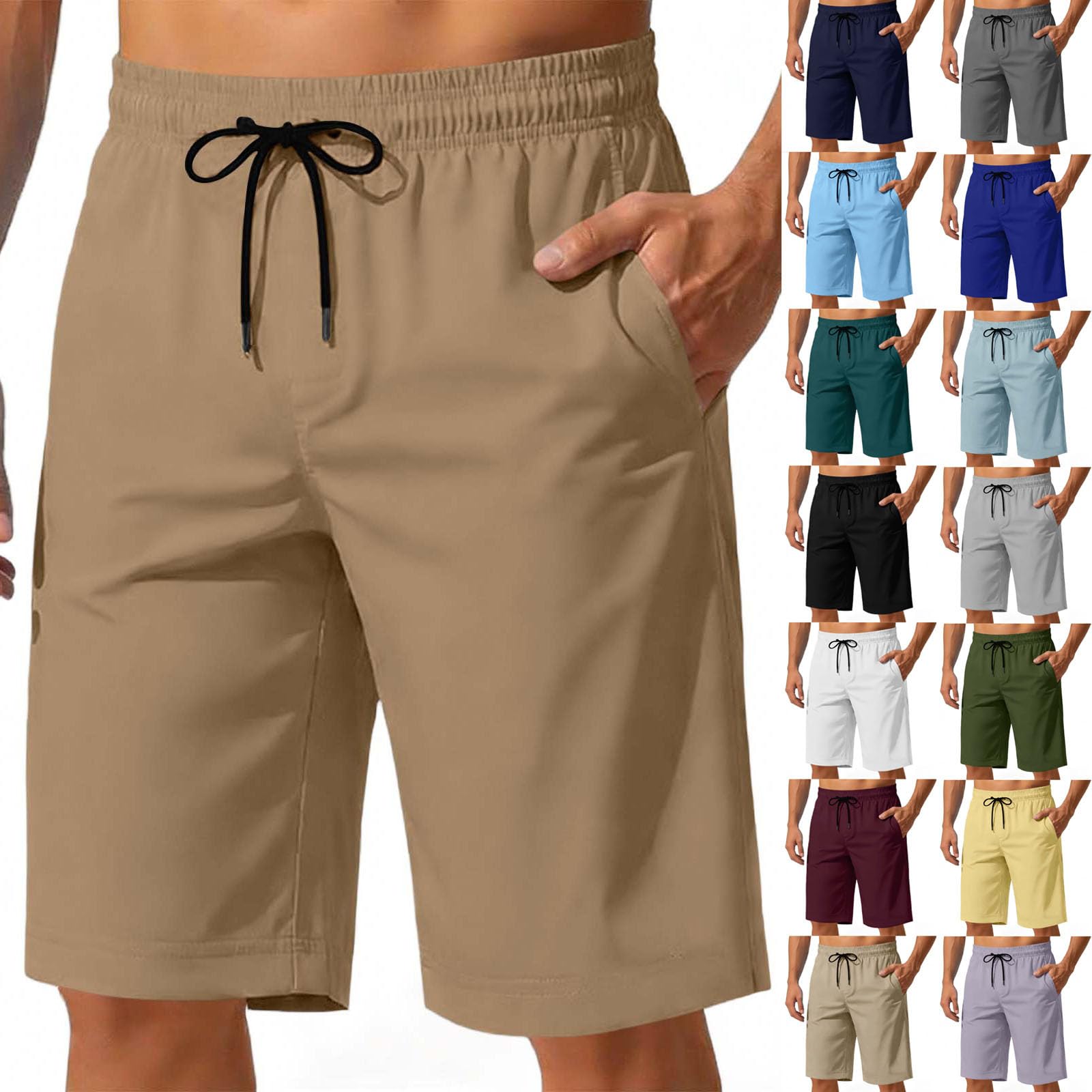 Shorts Herren Sommer Kurze Hosen Bermuda Chino Shorts Casual Outdoorshorts Strandshorts Männer Freizeitshorts Laufshorts Baggy Einfarbig Herrenshorts Kurz Sporthose Khaki 3XL