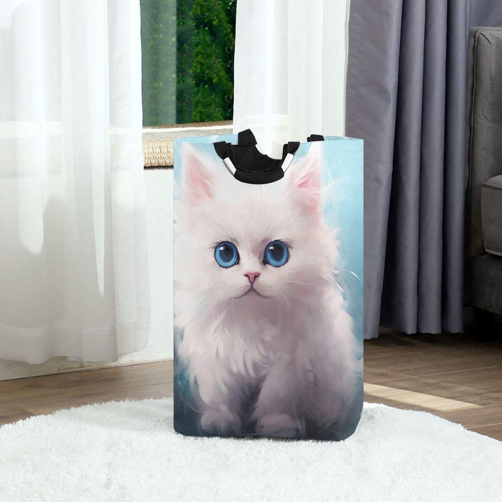 Jihqo Laundry Hamper Basket Cute Cat Collapsible Nursery Storage Bin Waterproof Clothing Baskets for Home Bedroom Bathroom Washing Room