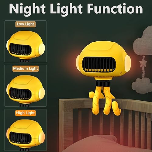 Miniatura 3 de TRELC Ventilador de cochecito con luz, ventilador portátil sin aspas de 3 velocidades, ventilador multiusos para bebé, ventilador USB recargable de