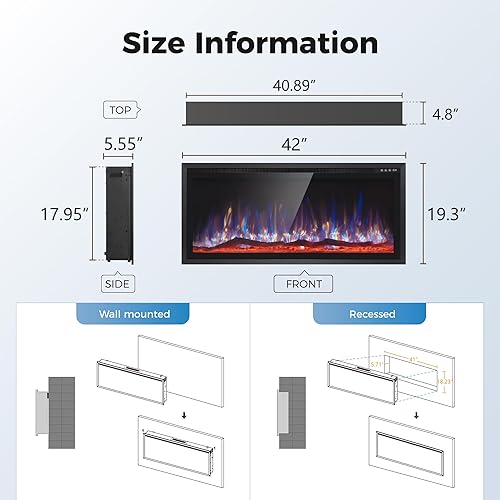 Miniatura 2 de MAISON ARTS Chimenea eléctrica de 30 pulgadas para interiores montado en la pared y empotrado con control remoto y pantalla táctil temporizador de 8