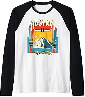 Austria Ski All Day - Retro Vintage Style Austrian Skiing Raglan Baseball Tee