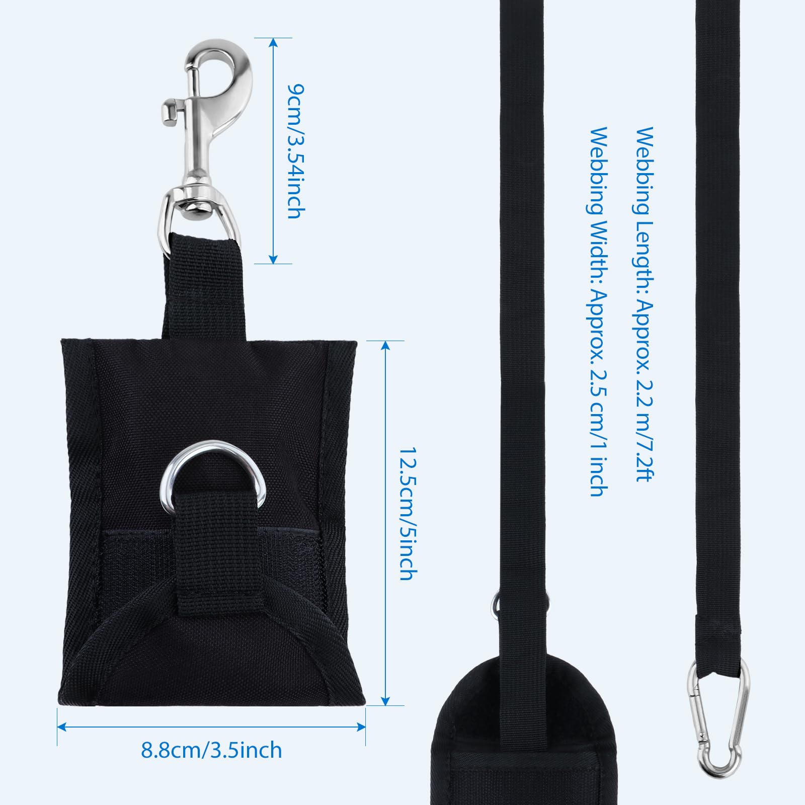 DYNWAVE Heavy Duty Scuba Diving Jon Line Webbing Stop with Pouch Clip D Carabiner, Diving Spring Clip Lanyard with Quick Release Buckle for Underwater