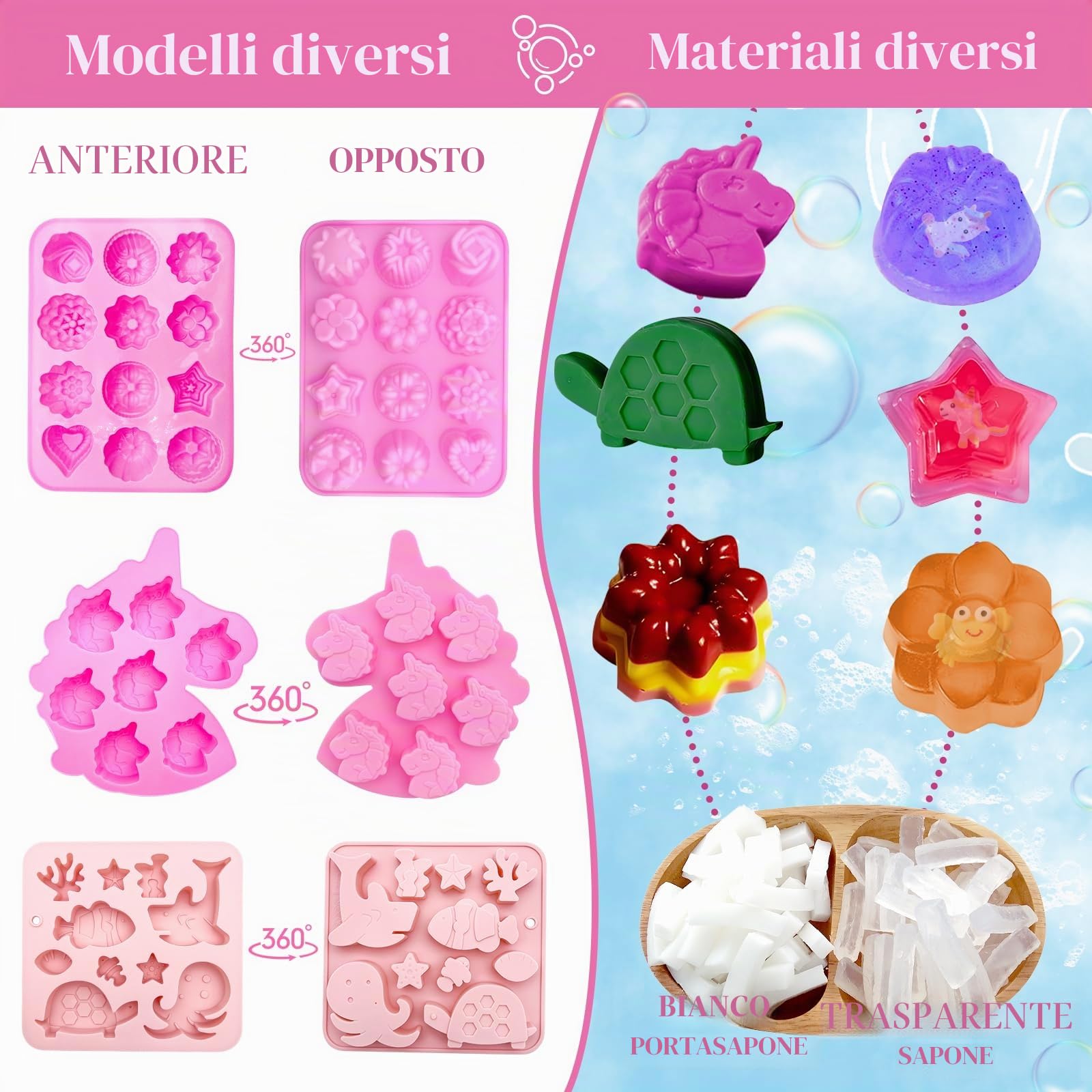 Nlsqw Kit Sapone Fai Da Te,Sapone Fai Da Te Bambini Kit, Set di Fabbricazione del Saponetta Perapone Fai Da Tè Set per il Regalo di Nnatale del Compleanno dei Bambini