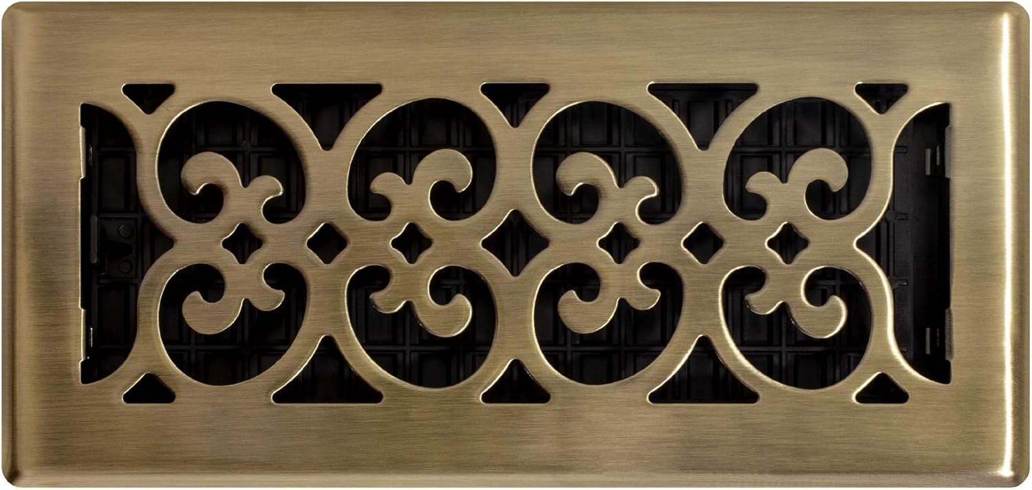 Decor Grates (4-Pack) SPH410-A Scroll Design Floor Register, 4x10 Inches, Antique Brass Finish
