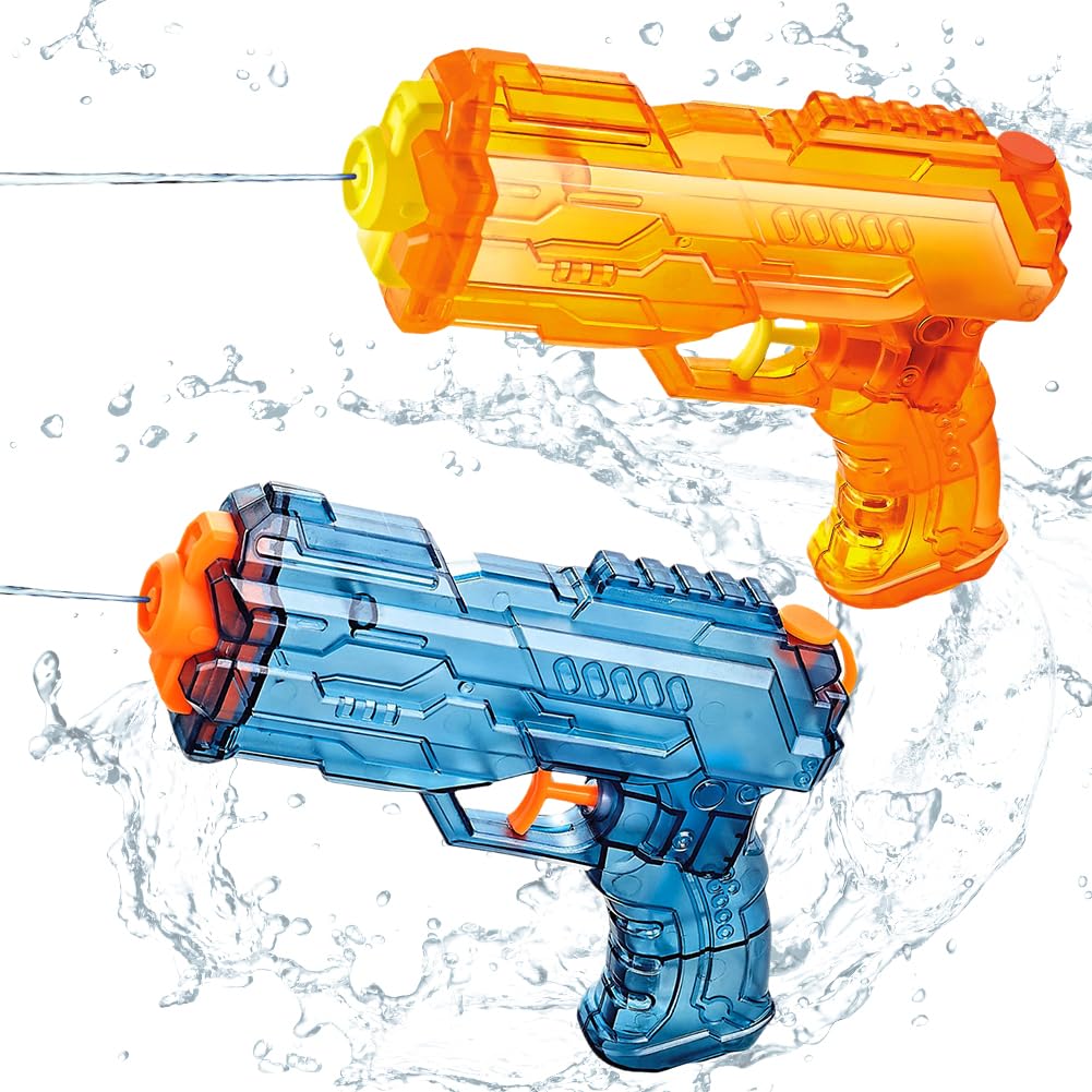 Mini Water Gun, Water Pistol, 2-Piece Set in Orange Blue Colours Outdoor Water for Summer Fun, Ideal for Pool Parties Garden Games and Beach Activities