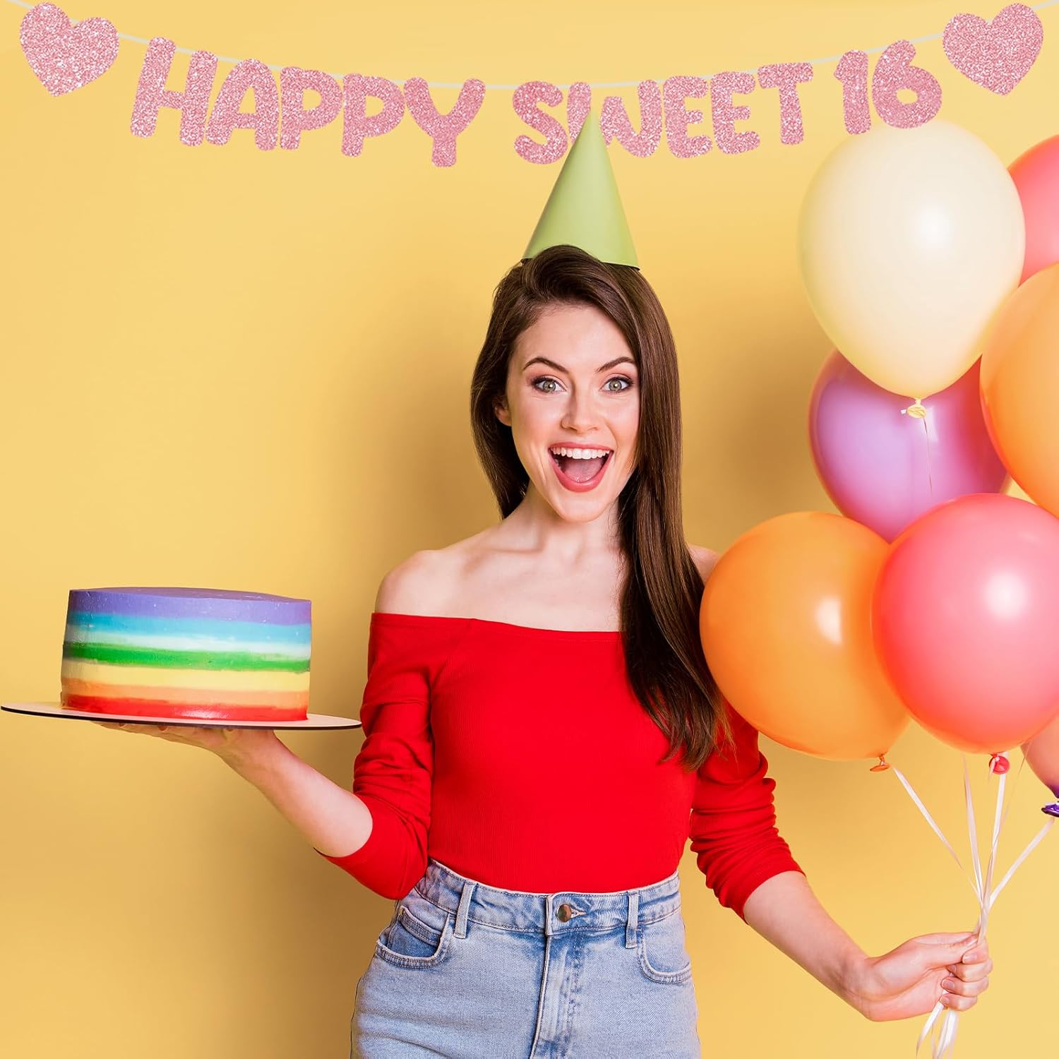 Rose Gold Happy Sweet 16 Banner Glitter Happy 16th Birthday Banner Sweet Sixteen Birthday Party Sign 16th Happy Birthday Garland Sixteenth Birthday Party Decorations for Girls Cheer to 16 Years