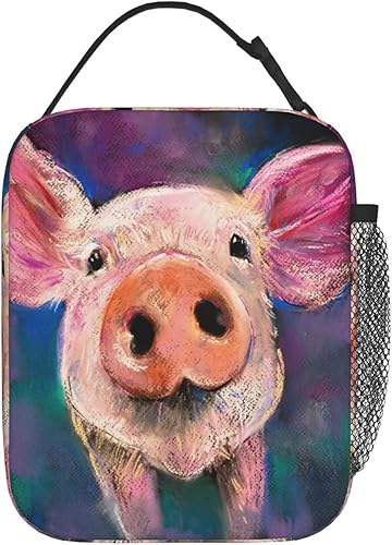 Miniatura 2 de Bolsa de almuerzo con diseño de retrato de cerdo, bolsa de comida aislada, contenedor de alimentos para escuela, trabajo, picnic, viajes