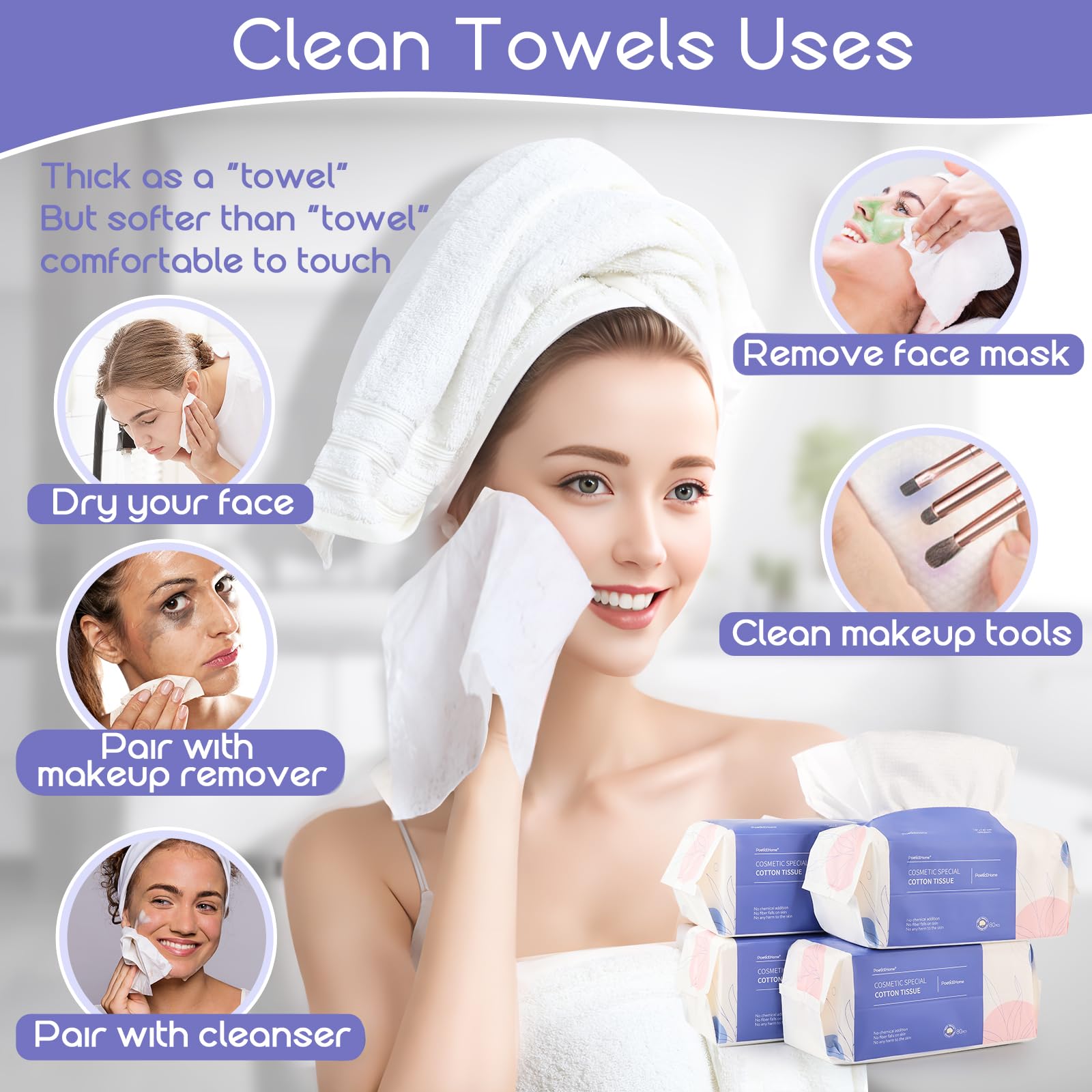 PoeticEHome Disposable Face Towel, Extra Thick Cotton Tissue Facial Cleansing Dry Wipes - Image 3