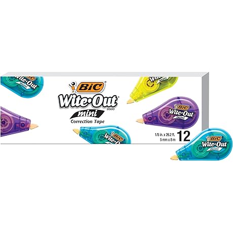 BIC Wite-Out Brand 12-Pack Premium Mini White Correction Tape Roller