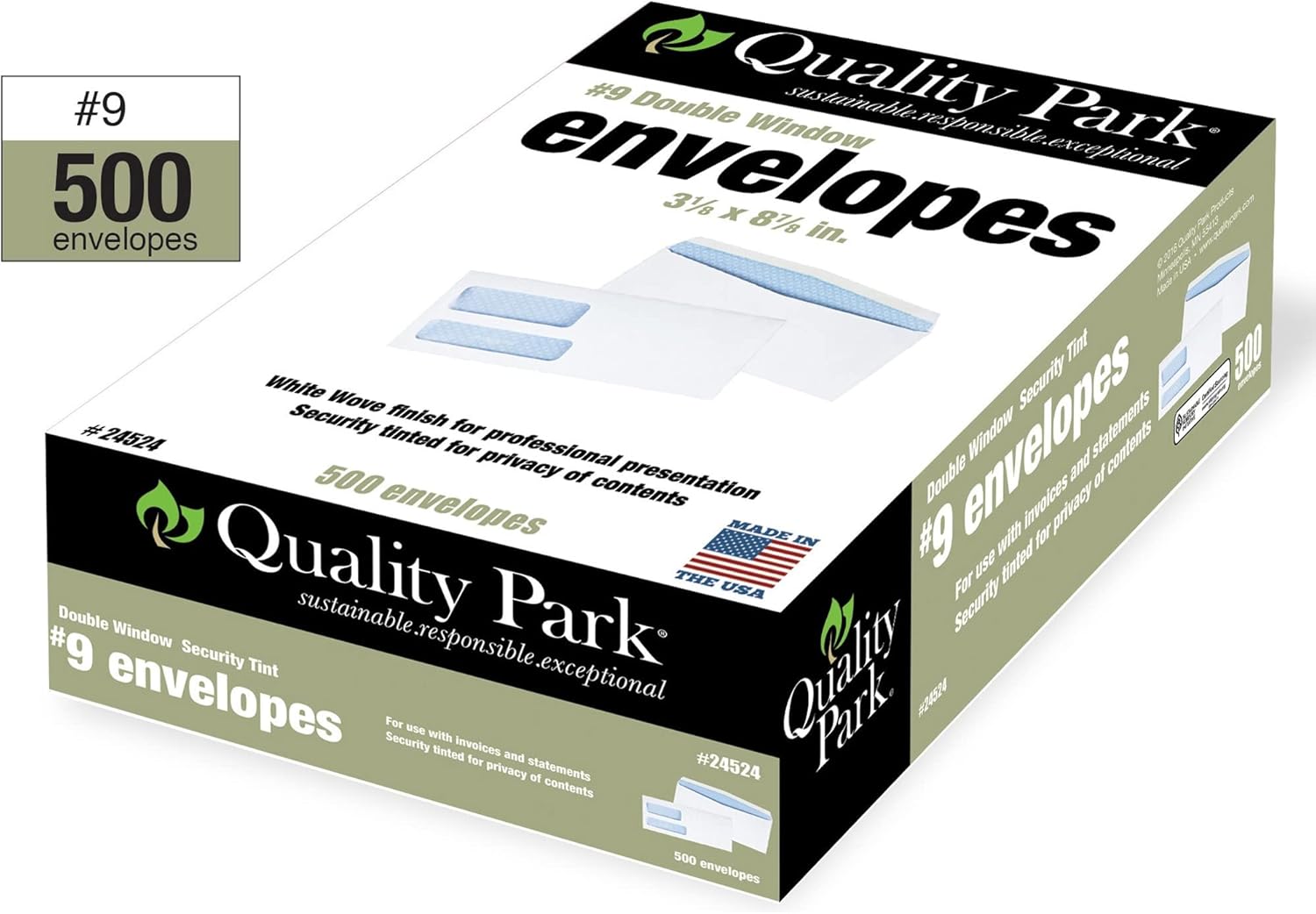 Quality Park® Double-Window Envelopes, #9, 3 7/8"x 8 7/8", White, Box Of 500