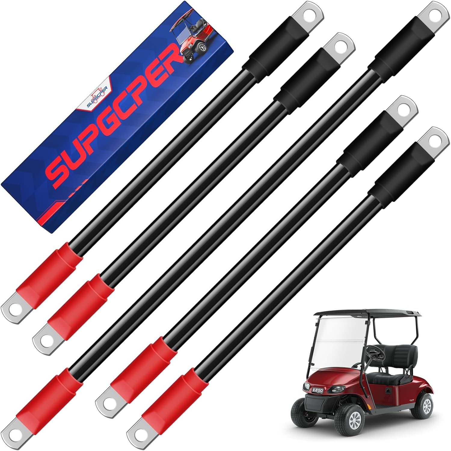 EZGO Battery Cables, Golf Cart Battery Cables Set Compatible with EZGO TXT 36V and 48V 1994-UP, 100% Fine Stranded Pure Copper AC/DC EZGO Wiring Kit, 5PCS, 4 Gauge
