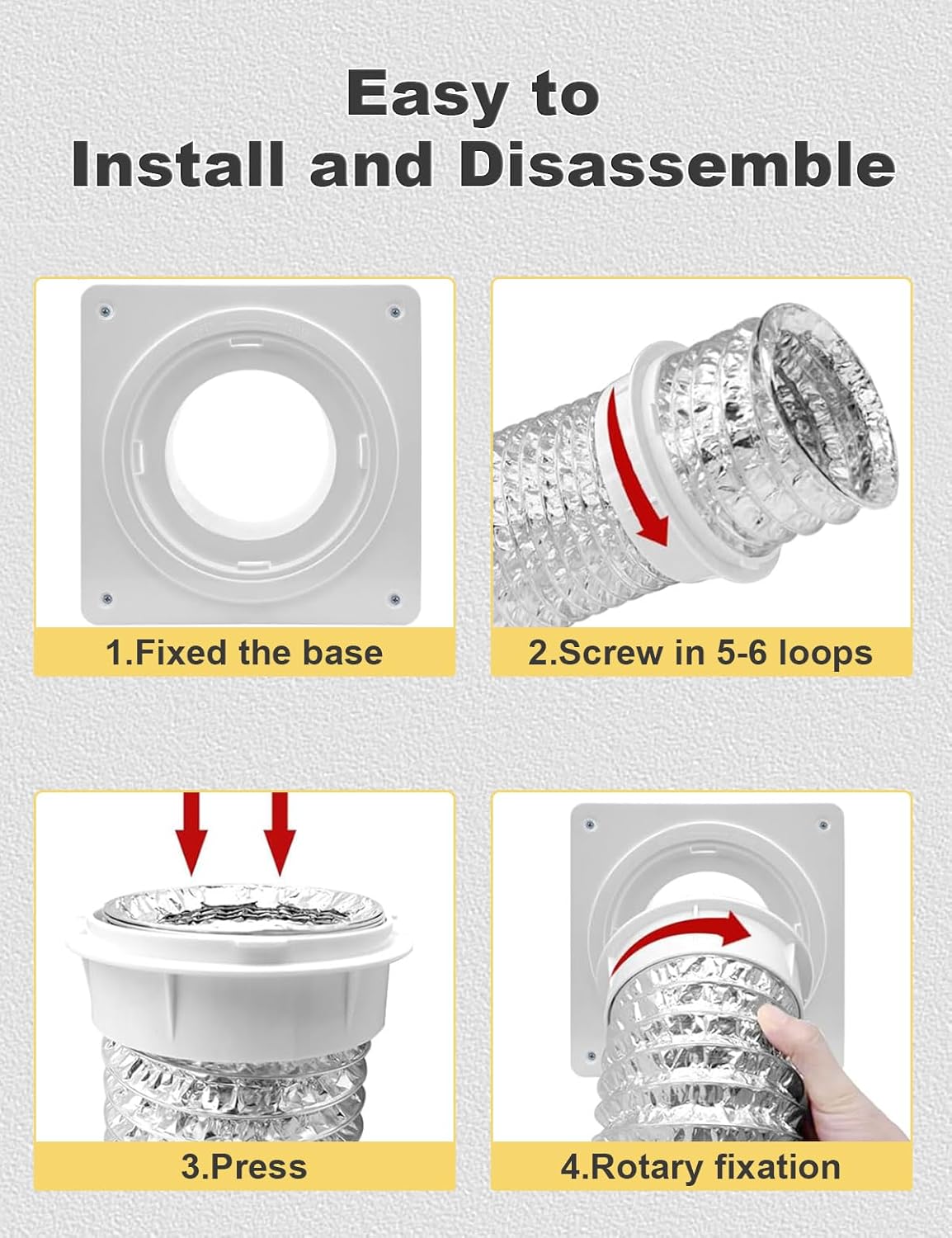Dryer Vent Connector Kit, Dryer Duct Wall Plate with Quick Connect & Disconnect Fits 4 Inch Tubes Hose, for Dryer, Bathroom, Wall Exhaust Vent