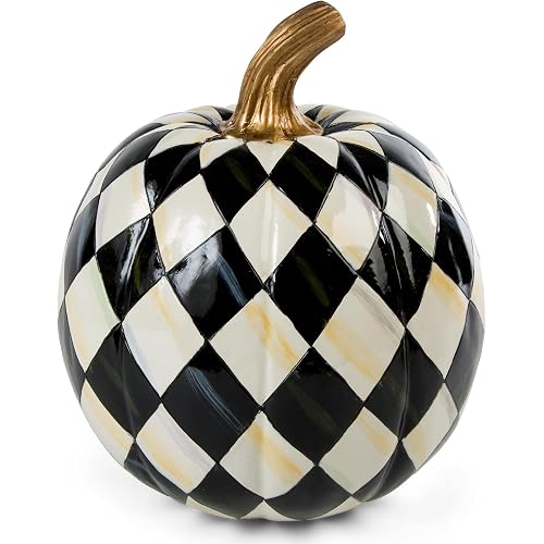 MACKENZIE-CHILDS Small Decorative Pumpkin for Fall Decor, Autumn Decorations for Home, Courtly Harlequin
