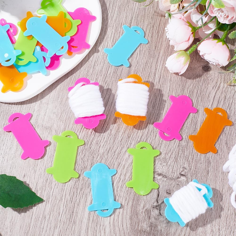 GORGECRAFT 4 Colors 100PCS Yarn Bobbins Spool Colorful Thread Knitting Sewing Crochet Weave Winder Tool Cross Stitch Bobbin Organizer Thread Holder Winding Plate Board for Knitting Sewing Craft image 4
