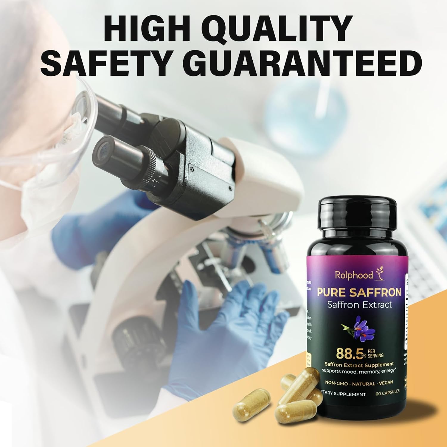 Saffron Extract Supplements Capsules 88.5mg Natural Saffron Supplements for Mood, Energy & Vision Support-Non-GMO,Vegan,60 Capsules - Image 6