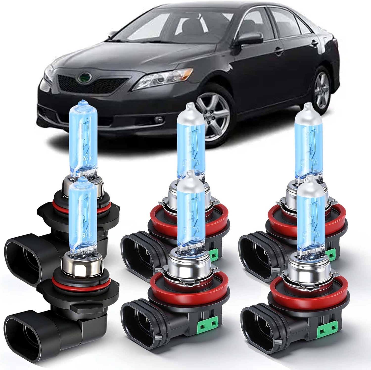 SHENKENUO Fit For Toyota Camry (2007-2018) 9005 High Beam + H11 Low Beam Ultra - High Performance Halogen Headlight Bulbs Combo & H11 Fog Bulbs,Plug-n-Play,Pack of 6