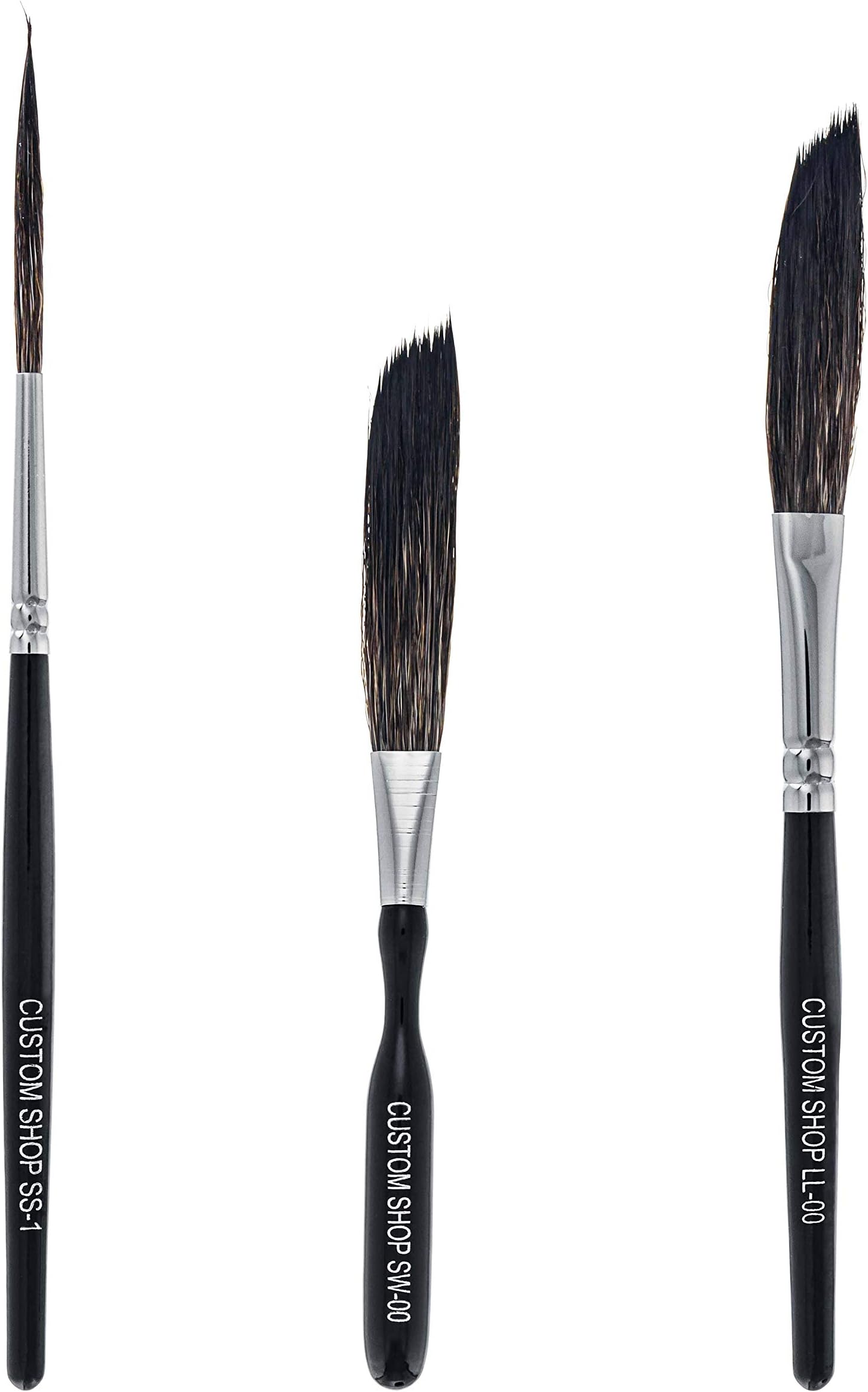 Custom Shop Starter Pinstriping Brush Kit (Sword #00, Scroll #1 & Long Liner - #00) One of Each All 3 Brush Styles - High Performance Striping Brushes