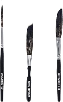 Custom Shop Starter Pinstriping Brush Kit (Sword #00, Scroll #1 & Long Liner - #00) One of Each All 3 Brush Styles - High Performance Striping Brushes