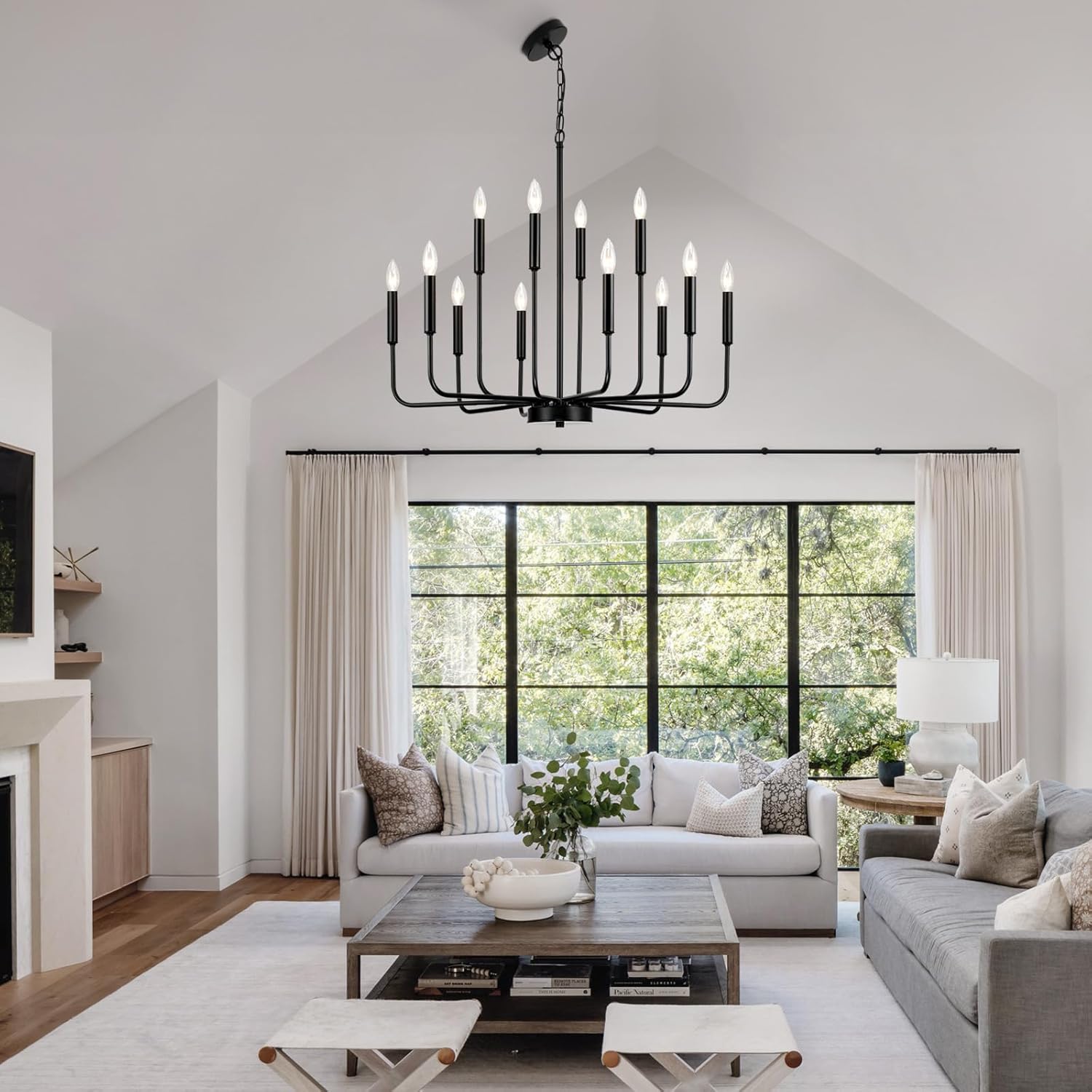 Black Chandeliers for Dining Room Light Fixture Over Table, Modern Farmhouse Chandeliers for Living Room,12-Lights Industrial Metal Candle Lighting Fixtures for Entryway Kitchen Island Foyer