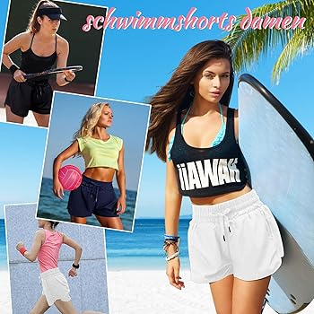 Pantaloncini Da Bagno Donna Vita Alta - Asciugatura Rapida, Con Tasche, Nero/blu - Foto 6