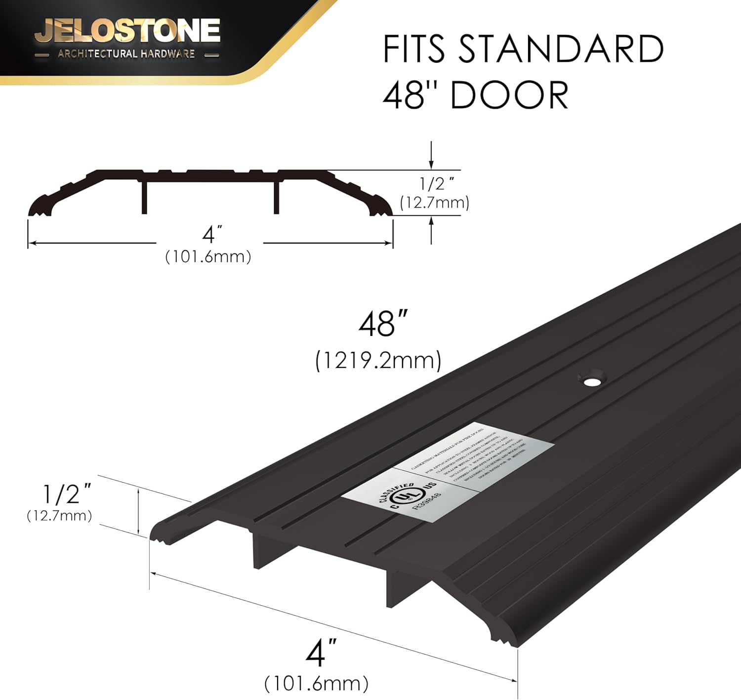 4''W x 1/2''H x 48''L - Commercial Aluminum Door Threshold (Dark Bronze Anodized)- Door Saddle- ADA accessible Barrier Free- Fire Rated- Door Thresholds for Exterior Doors, B306A