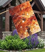 Vista 12 de Paisaje de fantasía con piedras, lámparas, flores, árboles, luna y mariposas, bandera de jardín de 12 x 18 pulgadas, pequeña vertical de doble cara