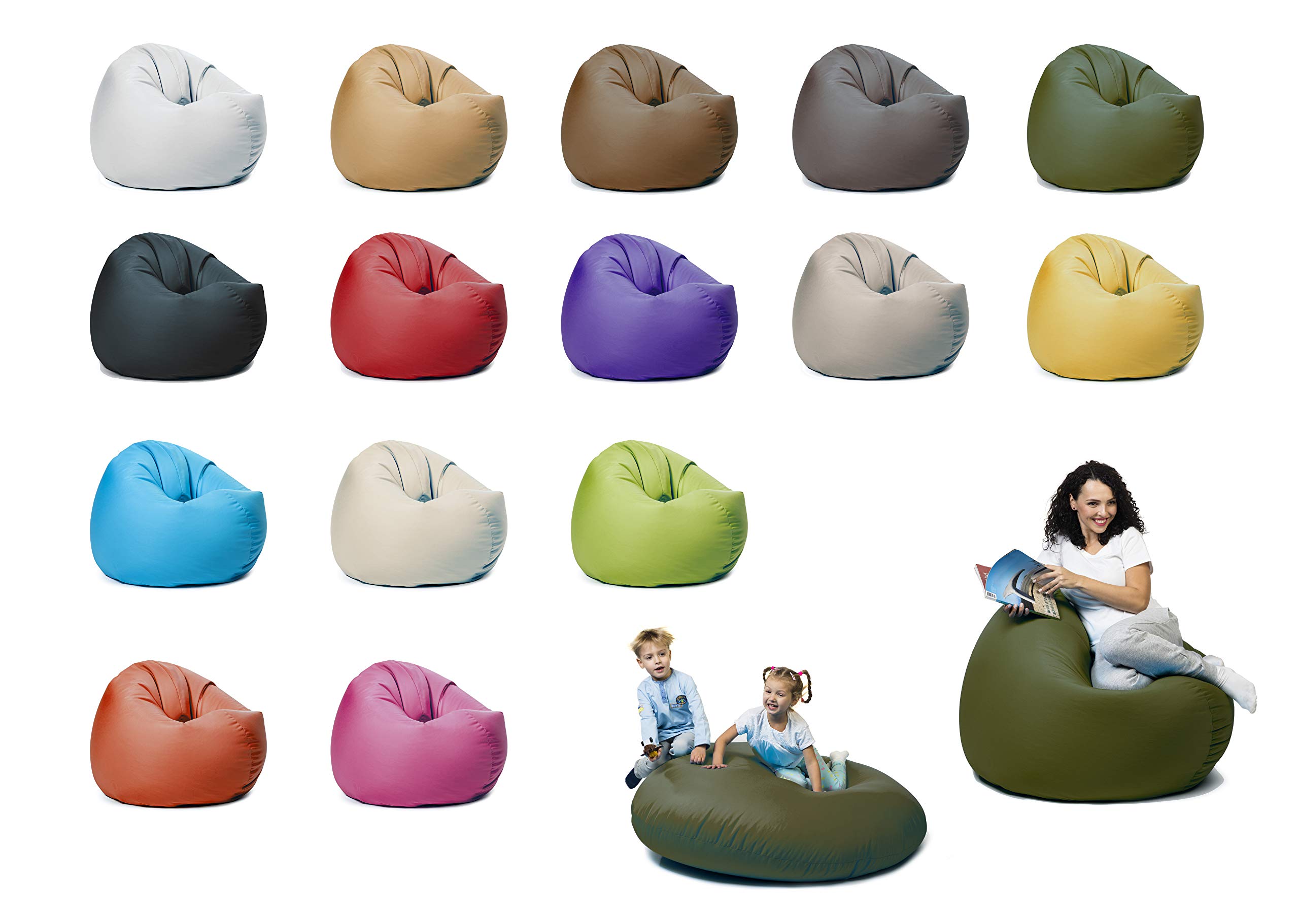 sunnypillow Worek do siedzenia XXL z wypełnieniem ze styropianu, średnica 125 cm, funkcja 2 w 1, do siedzenia i leżenia, na zewnątrz i wewnątrz, dla dzieci i dorosłych, wiele kolorów i rozmiarów do wyboru, ciemnozielony