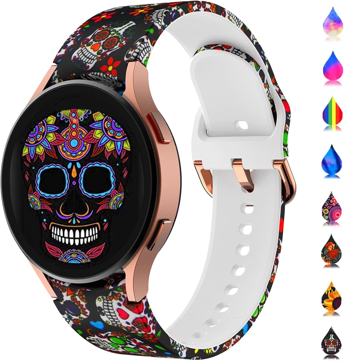 Wasehal Floral Bands Compatible for Samsung Galaxy Watch 4 band 40mm 44mm galaxy watch 4 classic band 46mm 42mm, 20mm soft Replacement Silicone Bands for Galaxy Watch 3 41mm Band for Women Men