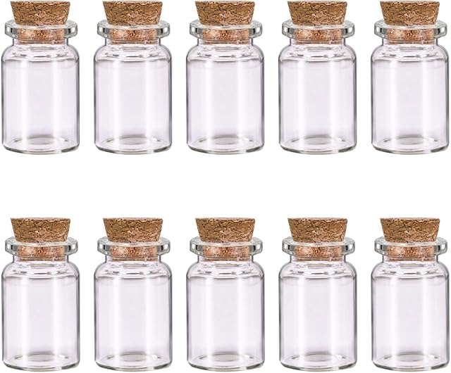 10 Pcs Small Glass Bottles With Cork Lids, Mini Glass Bottles With Stoppers Empty Spell Jars Small Message Bottles Tiny Wishing Bottles Miniature Potion Bottles For Diy Crafts Decoration Wedding Party
