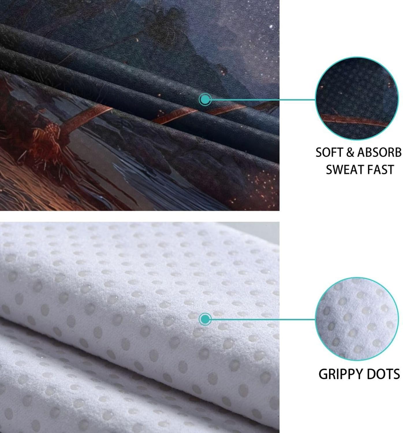 Beach Landscape Yoga Mat Towel with Silicone Grip Dot – 73"x27" Non-Slip Sweat Absorbent Microfiber Yoga Towel for Home Gym Studio