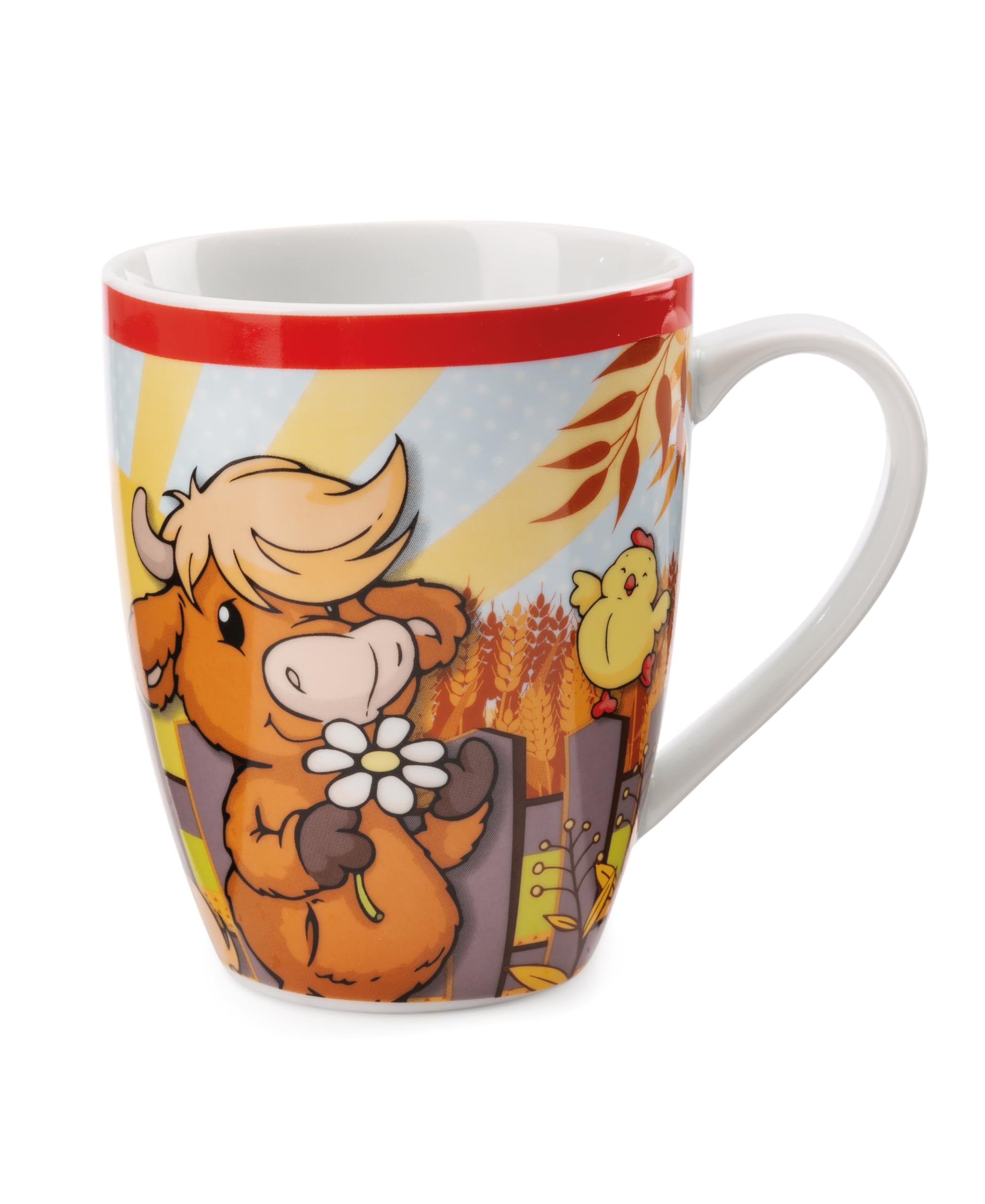 NICI Mug highland cattle McMooray & chick Eggwina 310ml porcelain with banderole red - Tea Cup Coffee Cup Porcelain Mug Cup Mug with handle for cold and hot drinks, coffee, tea, milk, cocoa