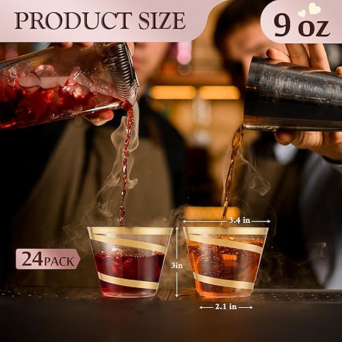 Vista 55 de Gejoy Vasos de plástico con borde de 9 onzas, vasos desechables para beber vino, vasos transparentes y elegantes de Halloween para suministros