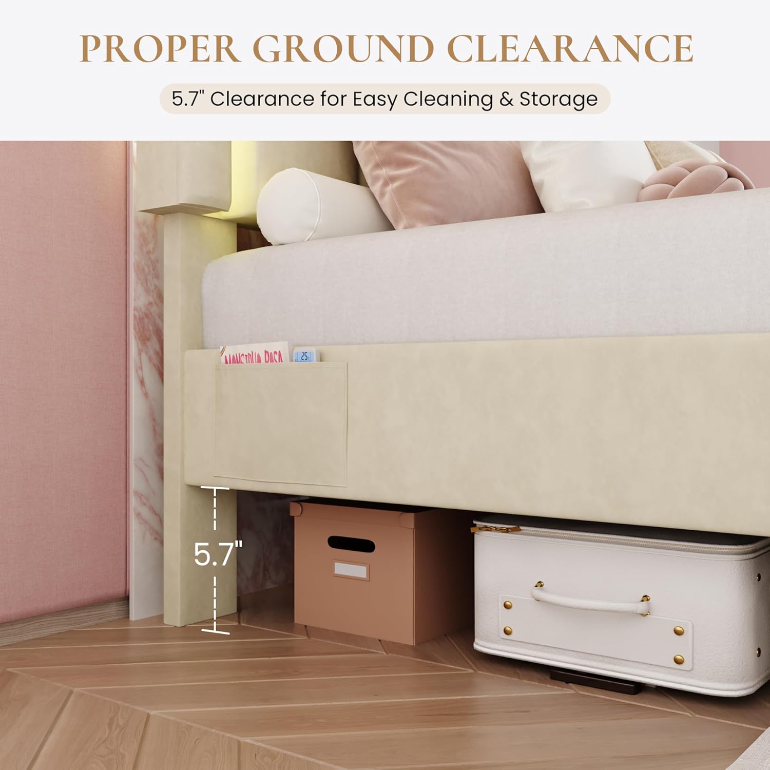 Image showing the 5.7-inch ground clearance for cleaning and storage.