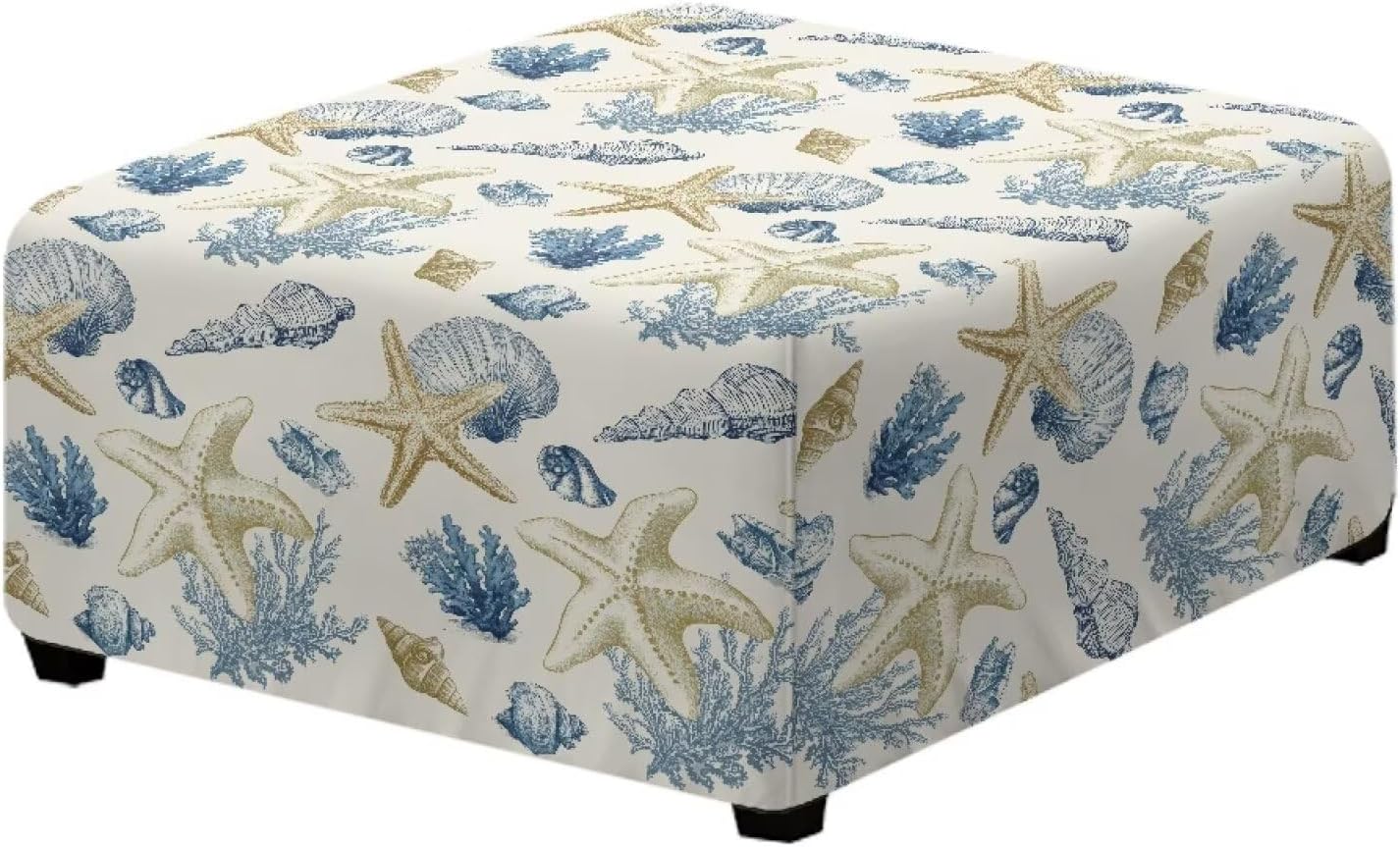 Stretch Ottoman Cover Slipcovers Square for Living Room Starfish Seashell Storage Foot Stool Covers to Fit Ottoman Foot Rest with Elastic Bottom