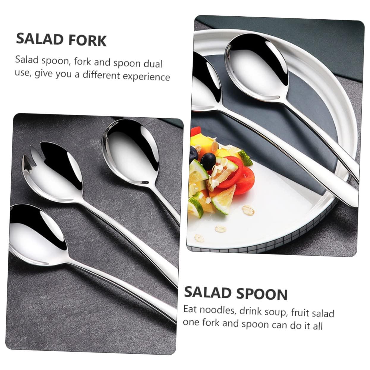 Cabilock 2 Sets Stainless Steel Salad Server Salad Spoon Fork Mirror Polished Easy to Clean Stylish Serving Utensils