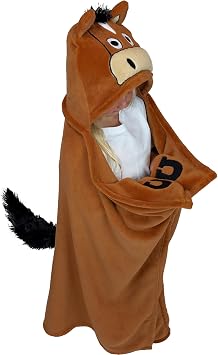 Lazy One Wearable Hooded Blanket for Kids, Animal Hooded Blanket Horse, Brown