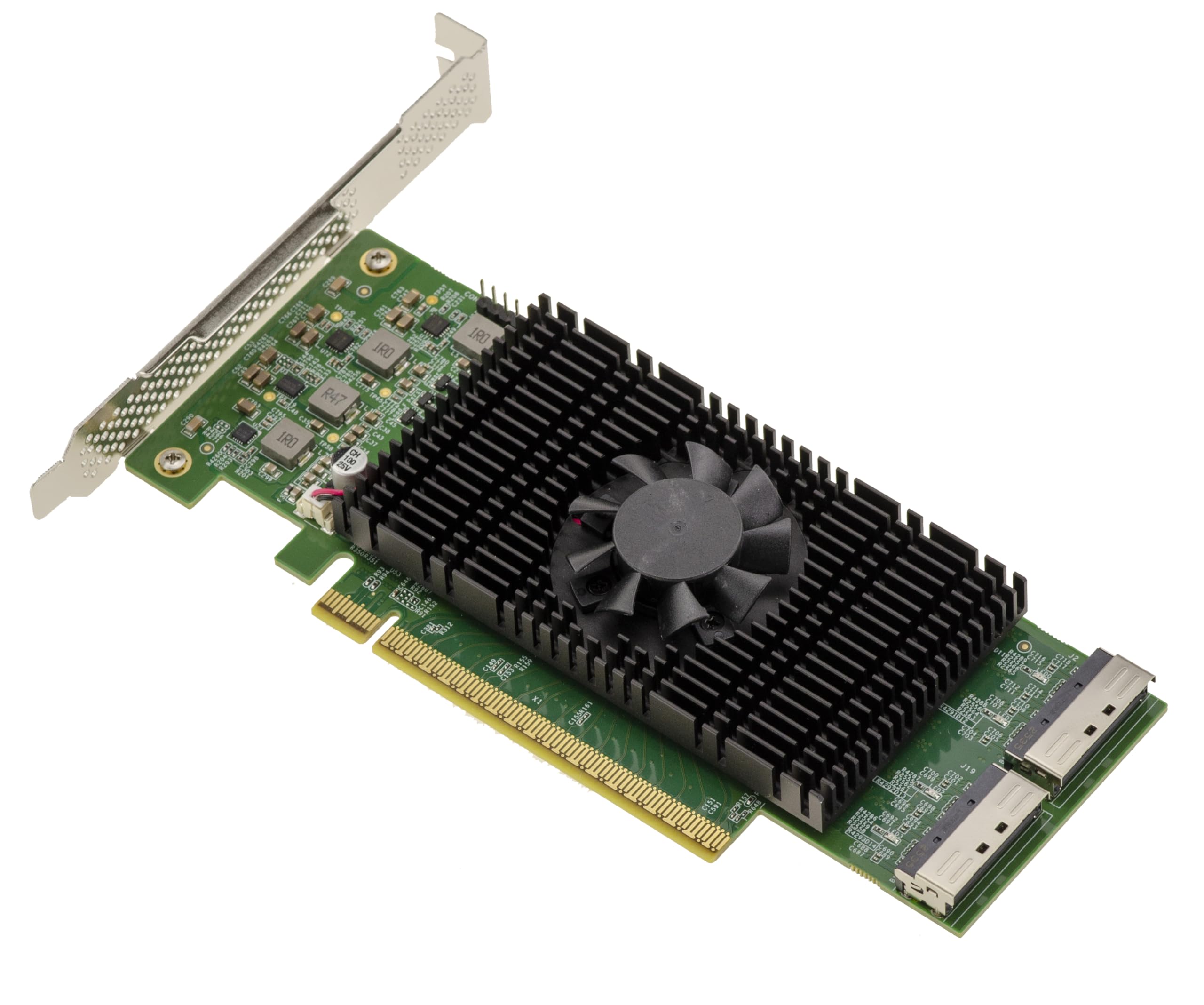 KALEA-INFORMATIQUE RETIMER CXL Card PCIe 5.0 to 2 Port MCIO 8i (x8) Adapter for NVMe M2 M3 U2 U3 SSD or PCIe Attached Plates