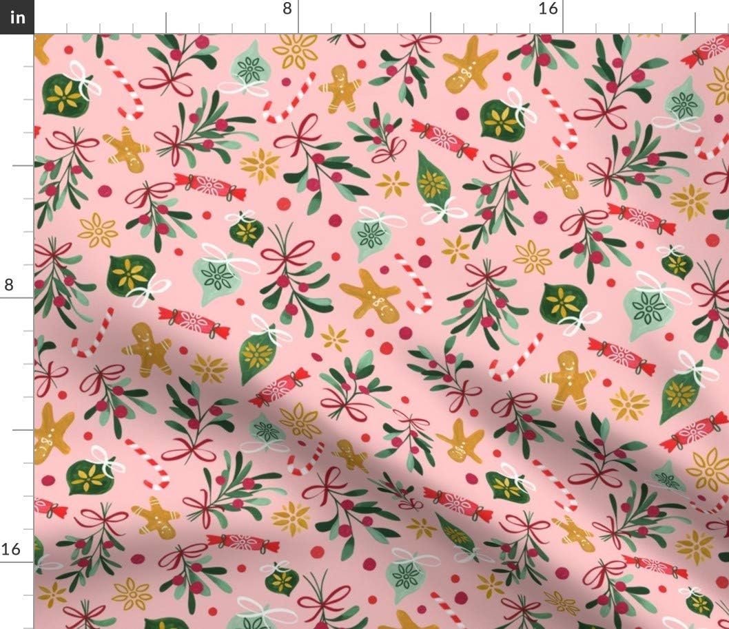 Spoonflower Fabric - Vintage Christmas Pink Winter Holidays Gingerbread Ditsy Green Printed on Petal Signature Cotton Fabric by The Yard - Sewing Quilting Apparel Crafts Decor