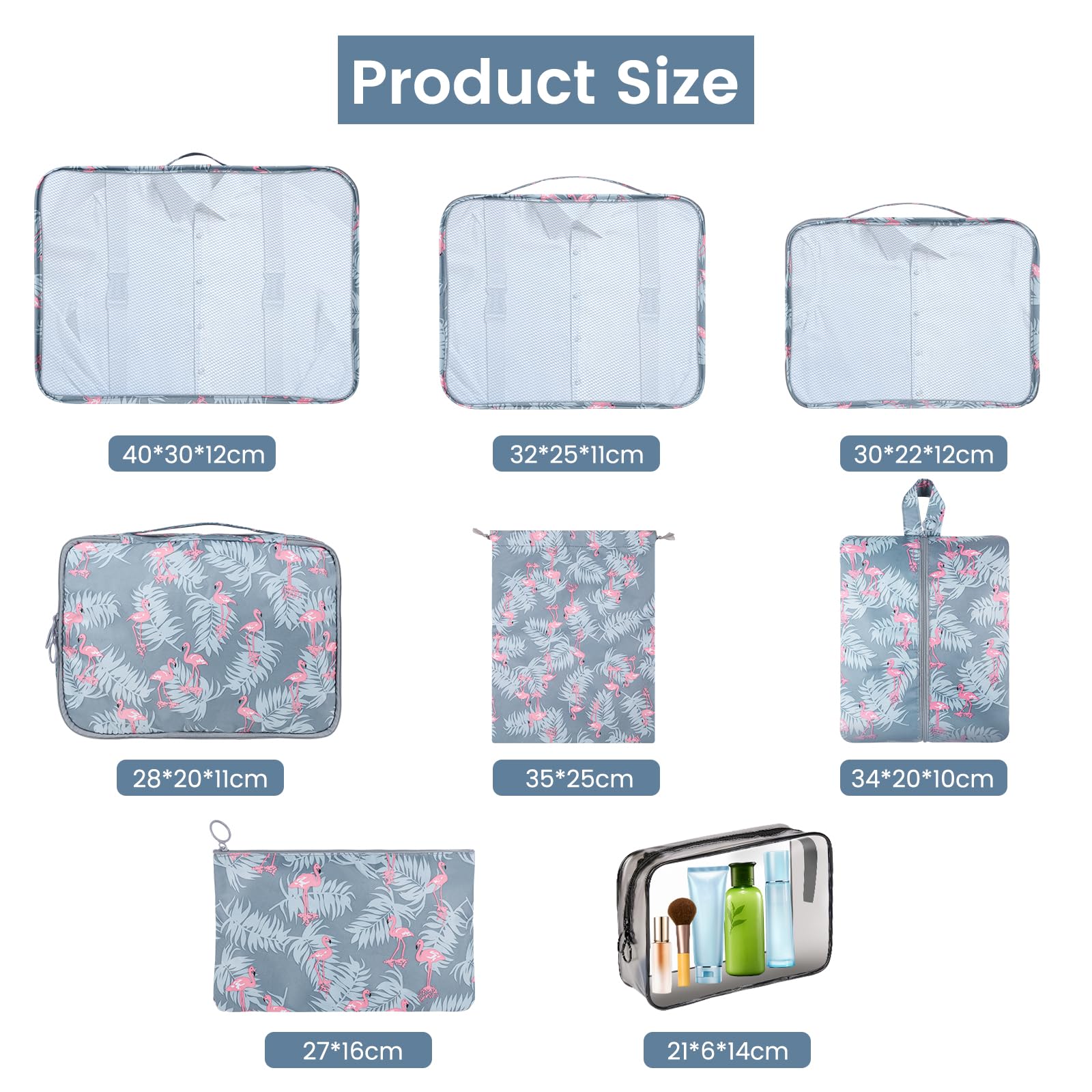 Set 8 Sacs Rangement Valise Sarsumir - Organisateur Voyage Imperméable Rose
