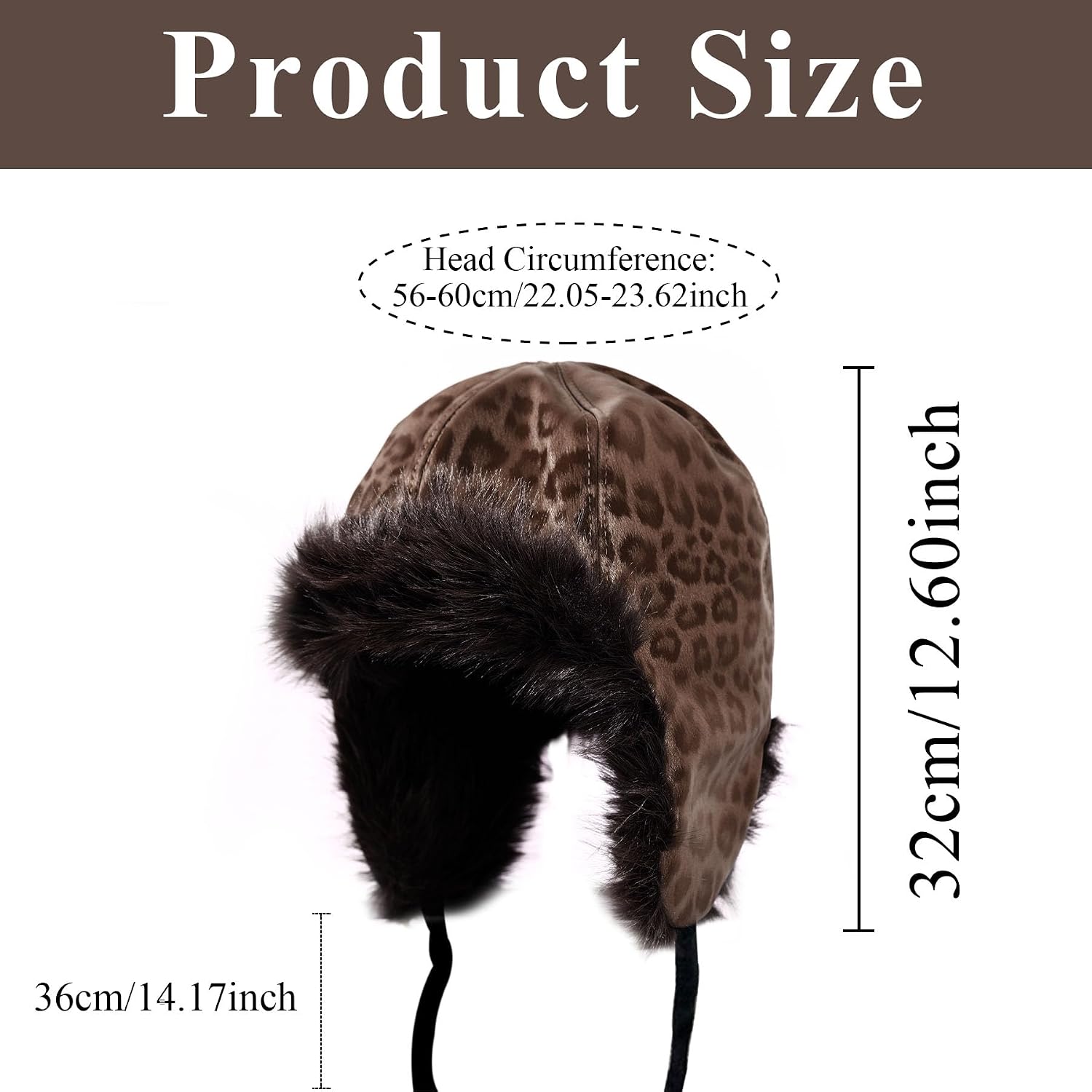 Womens Winter Russian Trapper Hat Leopard Print Ear Flaps Thickened Fleece for Skiing Cycling