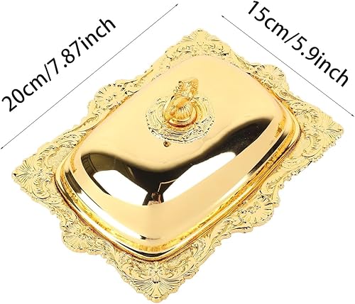 Miniatura 7 de Mantequillera de metal con tapa dorada vintage para mantequilla de queso sólido, plato de mantequilla con tapa, plato de mantequilla de arte real