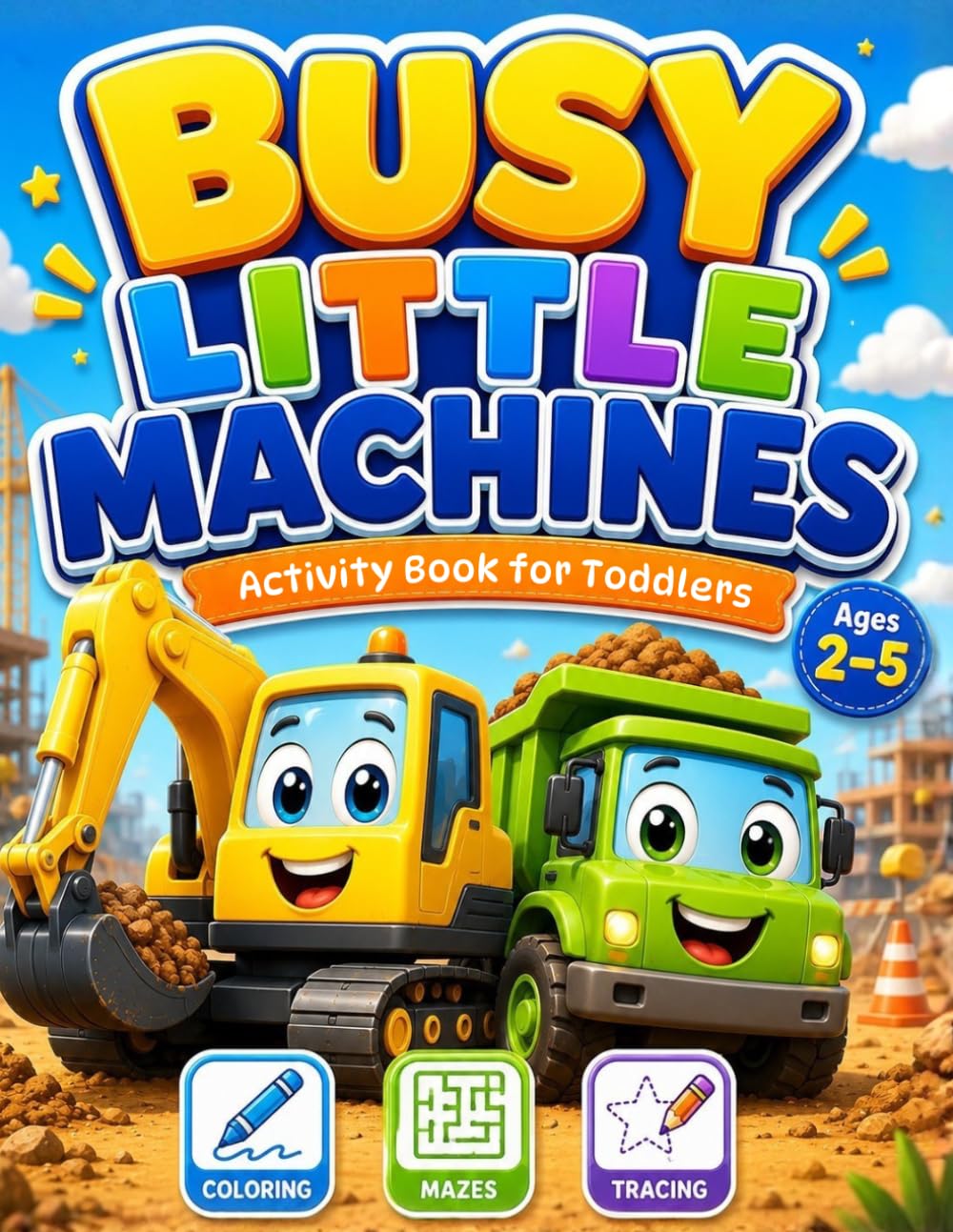 Busy Little Machines Activity Book for Toddlers Ages 2–5: Construction Vehicles, Mazes, Tracing, Matching & Coloring Fun: A Fun Screen-Free Learning ... Trucks, Excavators, Bulldozers & Big Machines