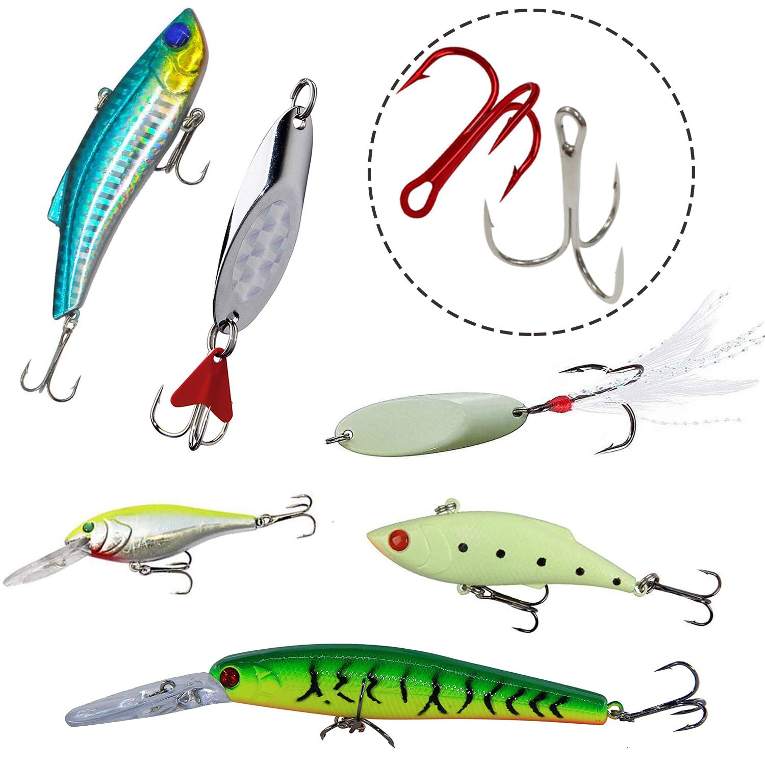 UperUper Lot De 200 Hameçons Triples En Acier à Haute Teneur En Carbone Avec Anneaux Fendus Pour Leurres En Eau Salée Et Eau Douce Taille 2# 4# 6# 8