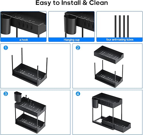 Miniatura 6 de Bajo el fregadero gabinete organizadores de tocador para baño cocina cuarto de lavandería cocina organizador de encimera de baño 2 niveles ambos