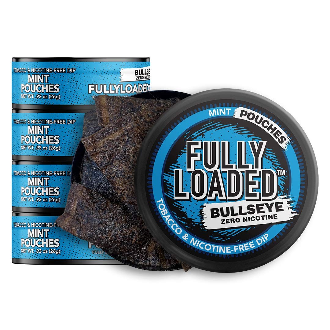 Fully Loaded Bullseye Chew Tobacco and Nicotine Free Mint Pouches Bold Flavor, Chewing Alternative-5 Cans