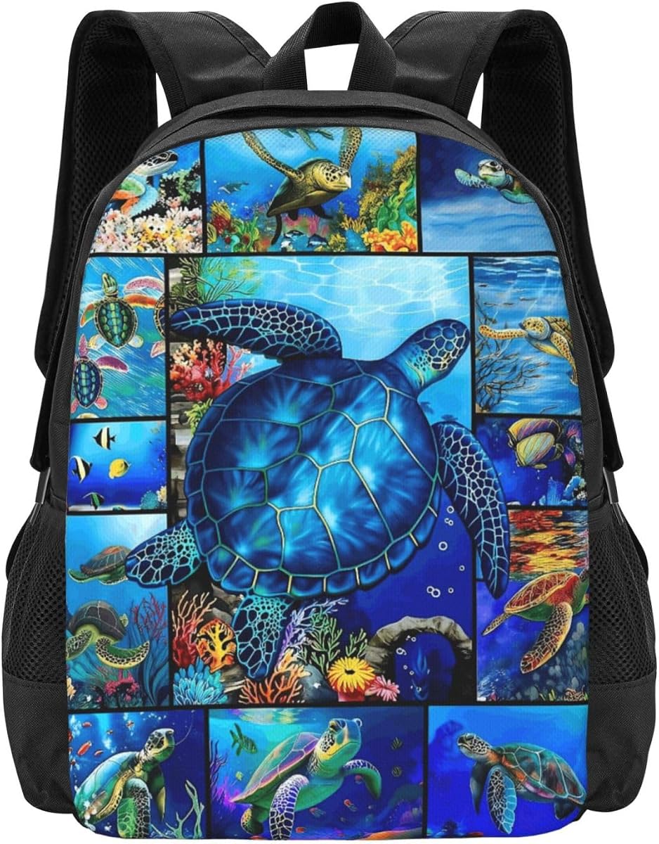 Mochila de viaje de gran capacidad con diseño de tortuga marina para hombres y mujeres, portátil de 15 pulgadas con múltiples bolsillos para viajes de negocios, senderismo, camping, gimnasio