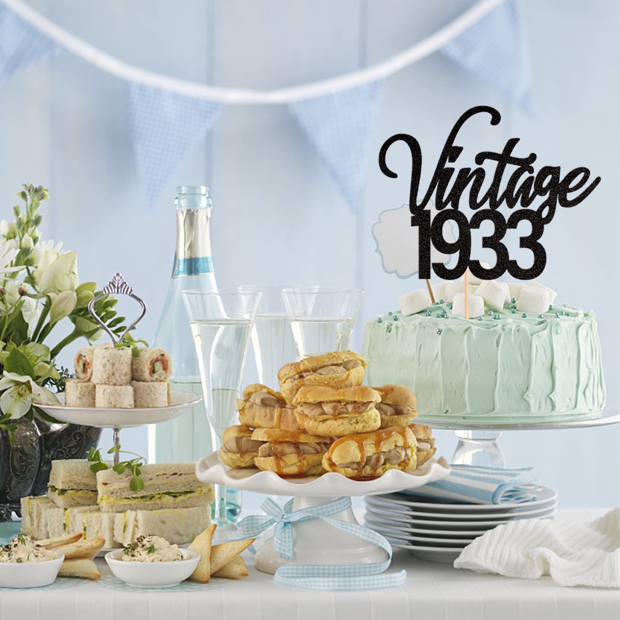 30 Stück 90. Geburtstag Cupcake-Toppers – Vintage 1933 Deko Mit Glitzer, Schwarz
